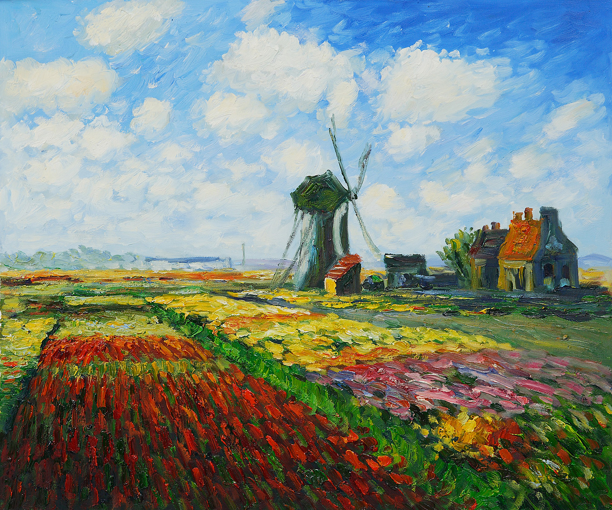 Tulip Field with the Rijnsburg Windmill - Claude Monet Paintings
